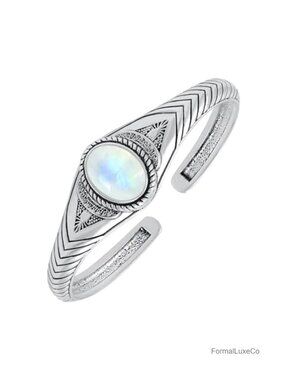 Silver Plated Moonstone Cuff Bangle Bracelet Adjustable Open Cuff Unisex